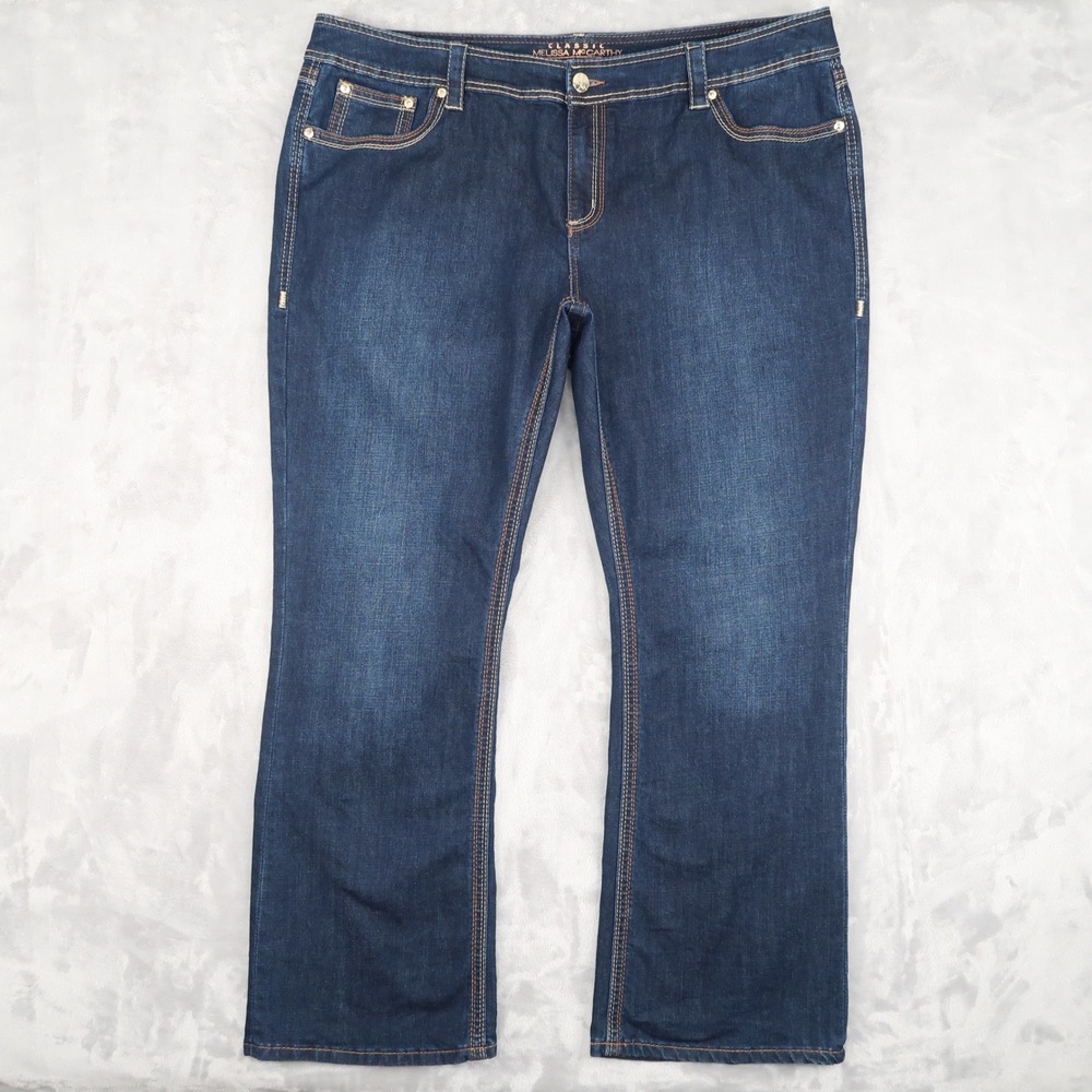 Seven7 Jeans Women 24W Fits 43x32.5 Blue Classic Bootcut Dark Wash Embroidered